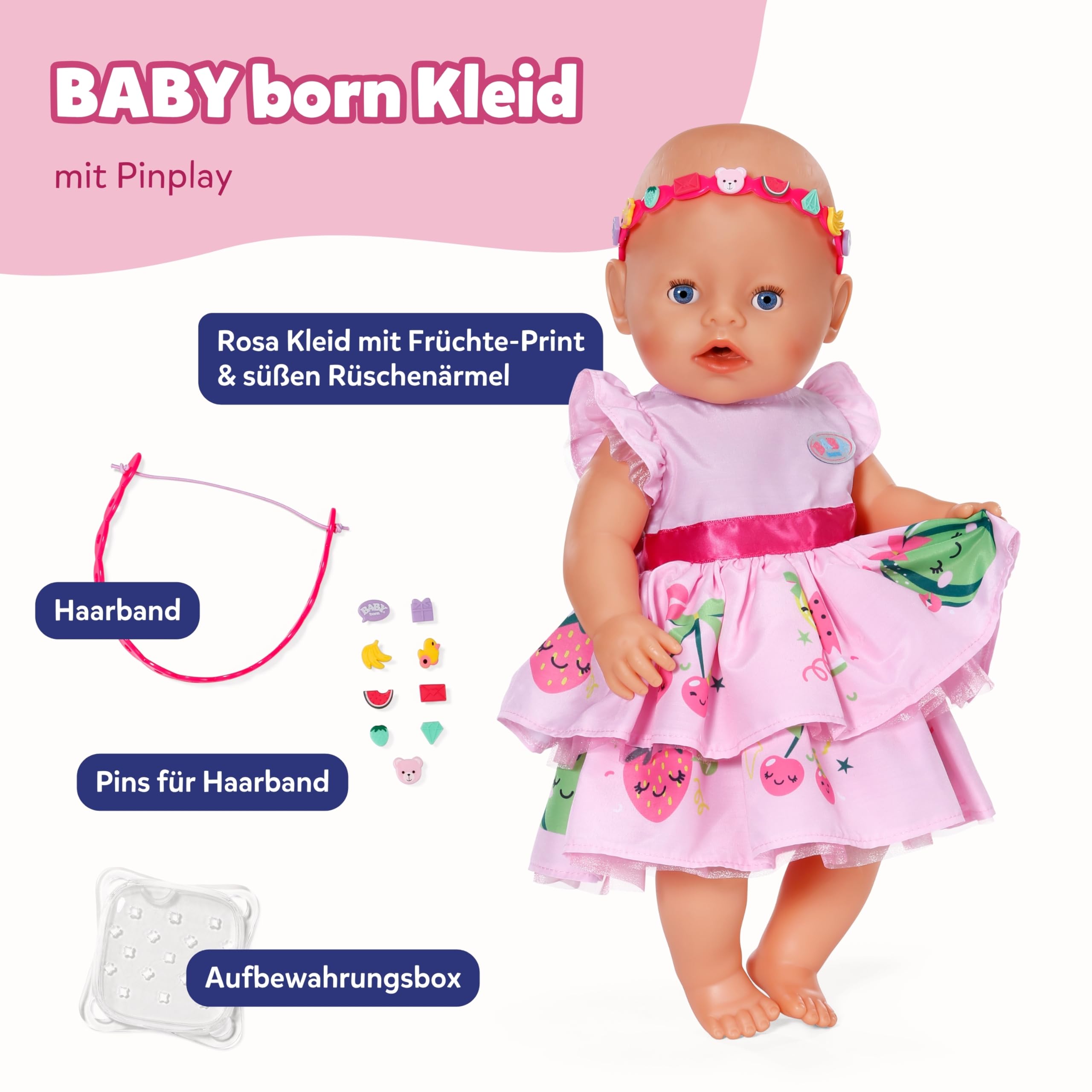 baby-born-kleid-mit-pins-und-haarband-puppenkleidung-f-r-43-cm-puppen image 2