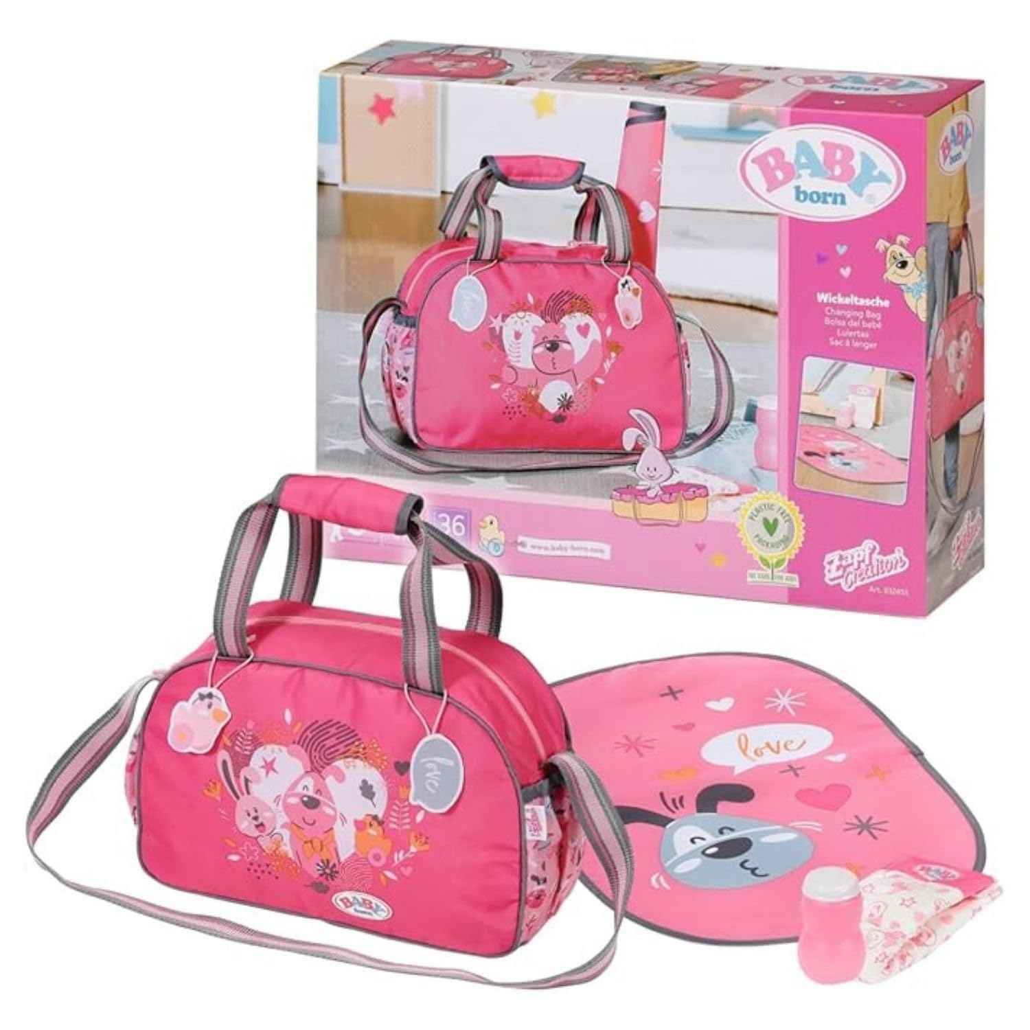 baby-born-wickeltasche-rosa-grau-puppenwickeltasche-mit-wickelunterlage-windel-u image 1
