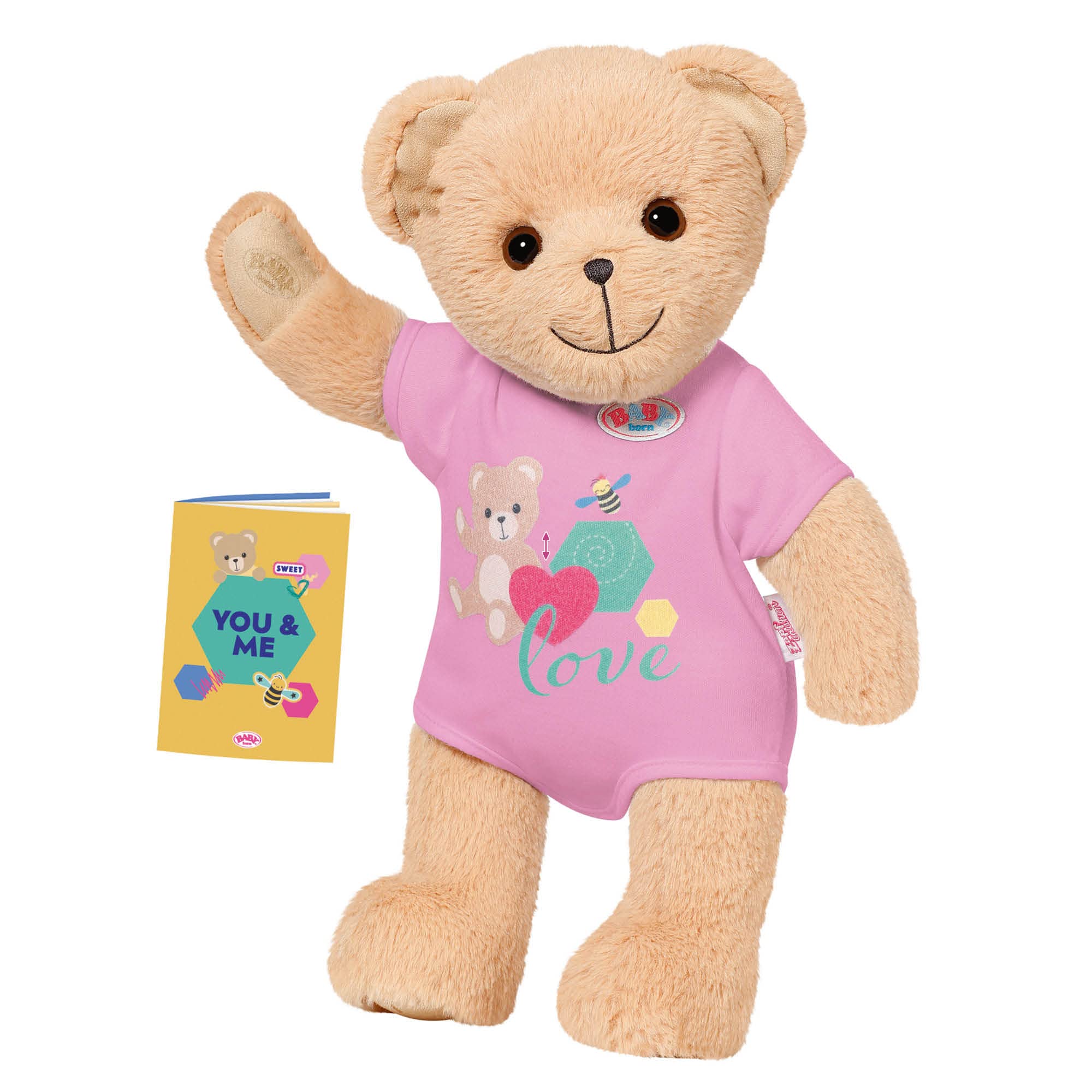 baby-born-b-r-pl-sch-teddy-mit-beweglichen-gelenken-pinkem-strampler-und-zubeh-r image 4