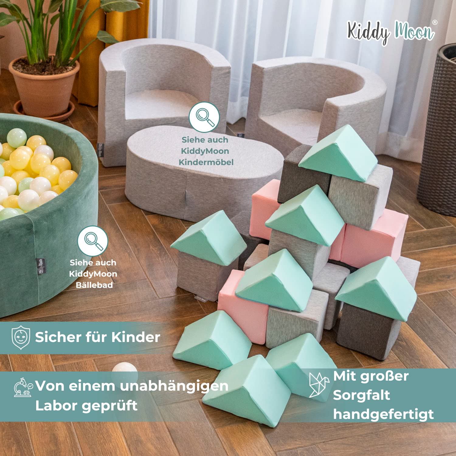 kiddymoon-schaumstoffw-rfel-48-st-cke-14-cm-hellgrau-mint-bausteine image 5