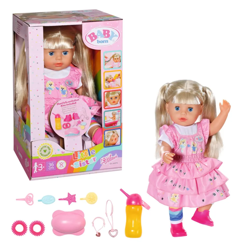 baby-born-kindergarten-little-sister-36-cm-puppe-mit-haaren-und-7-funktionen-ohn image 1