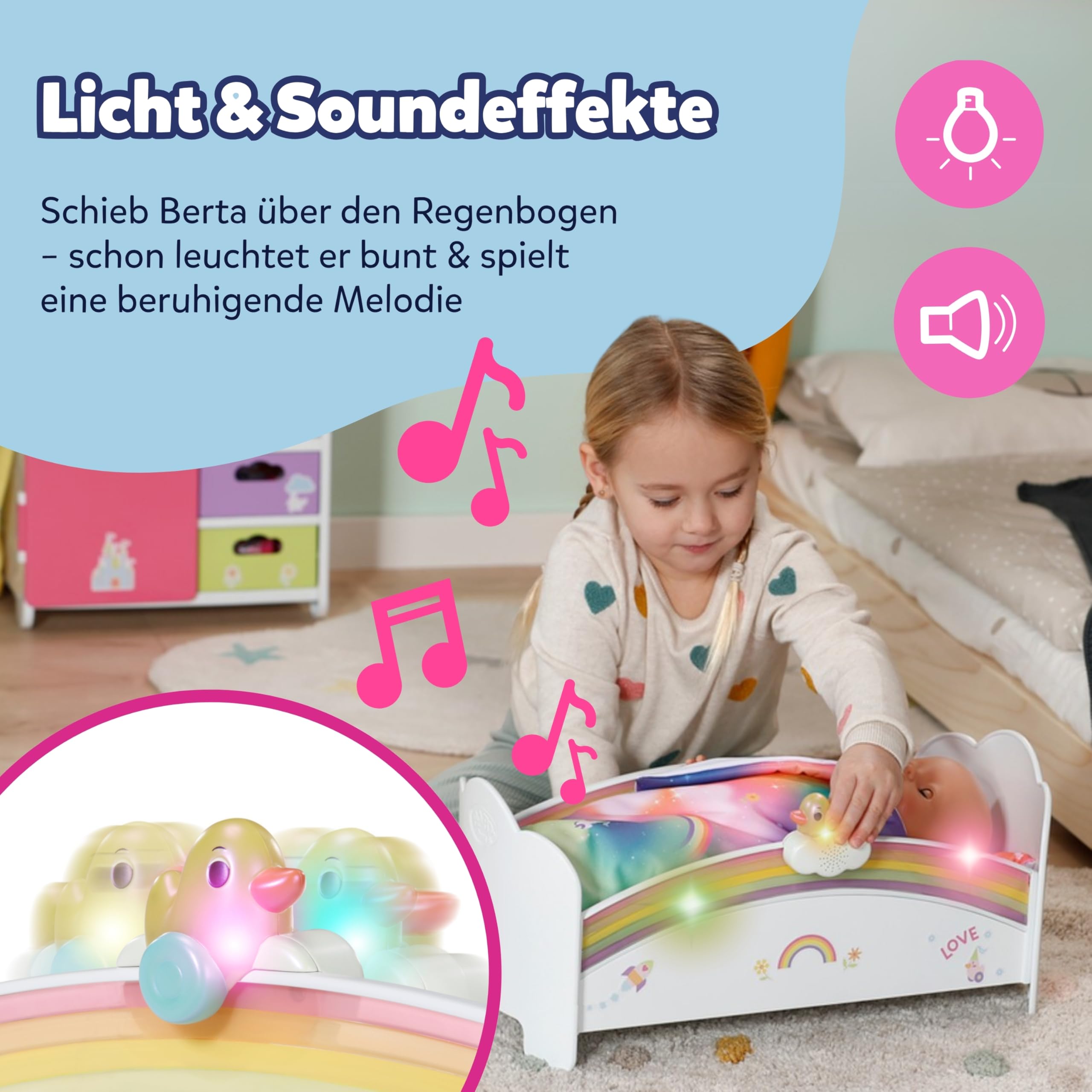 baby-born-regenbogen-bett-puppenbett-mit-licht-und-einschlafmelodie image 3