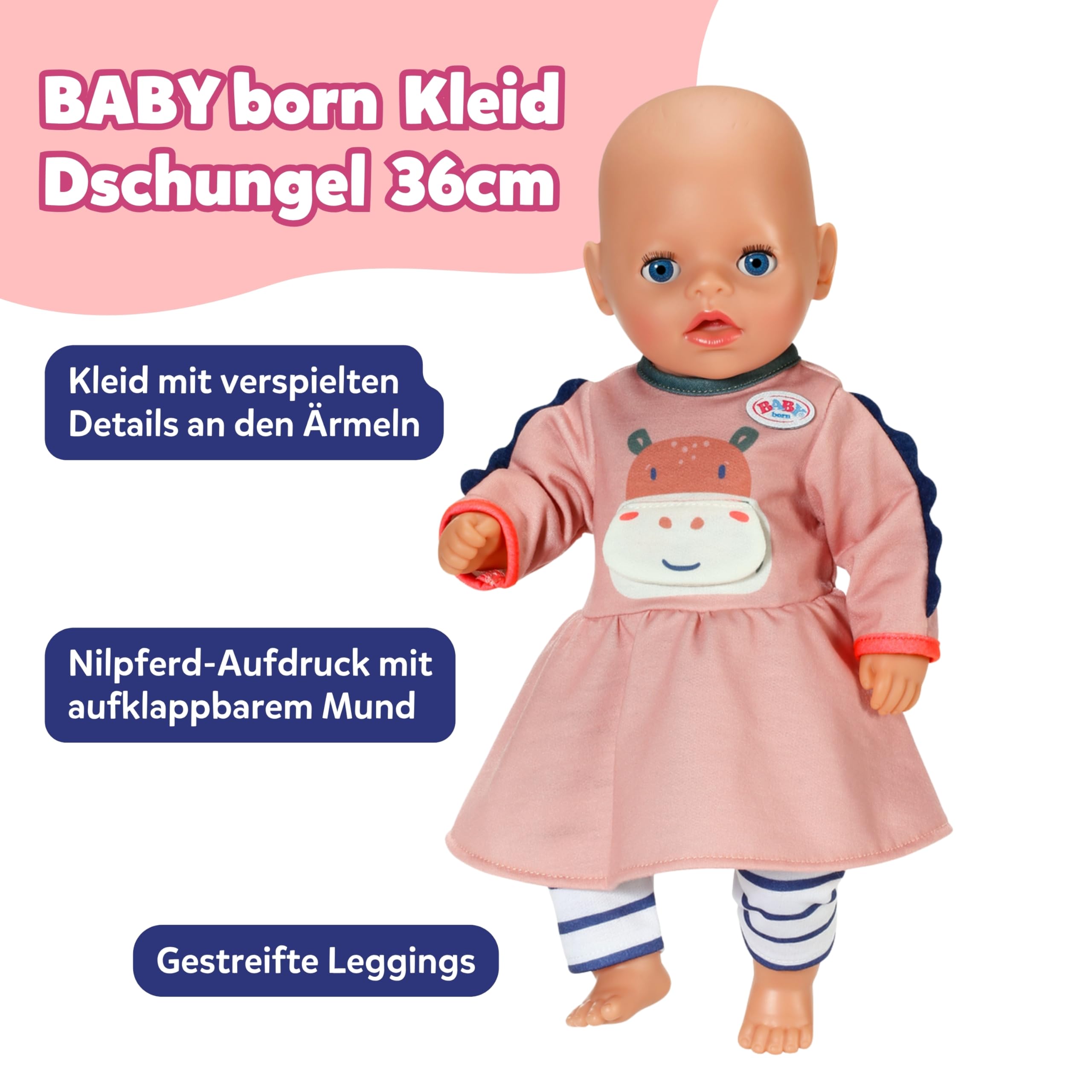 baby-born-kleid-dschungel-36-cm-mit-leggings-hippo-motiv image 2