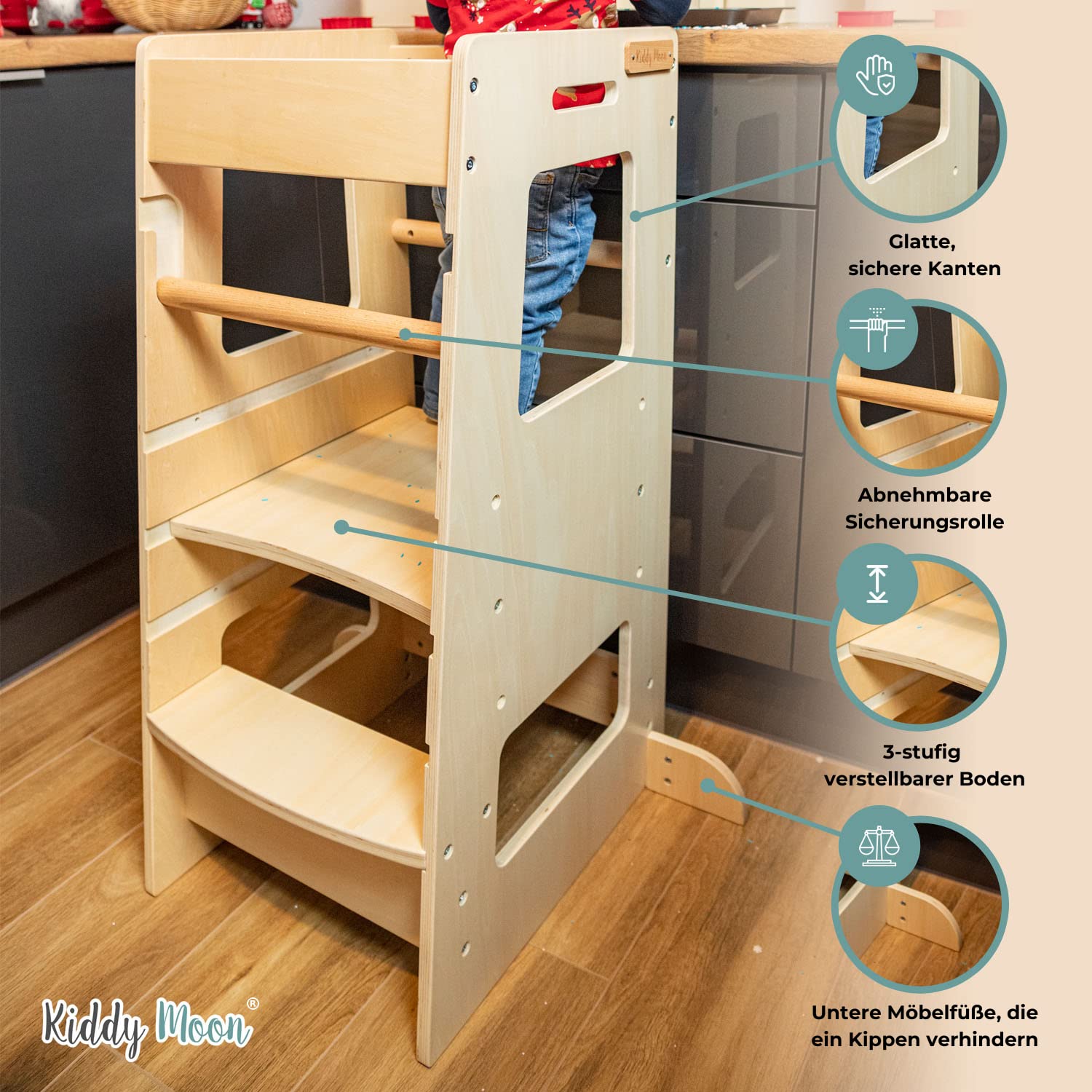 kiddymoon-lernturm-montessori-k-chenhelfer-3-fach-h-henverstellbar-schwarz image 4