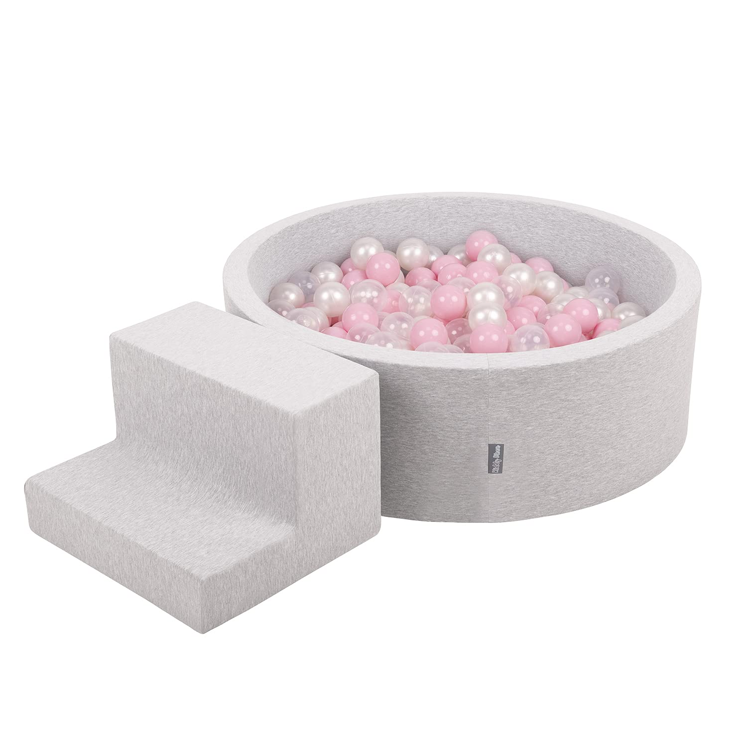 kiddymoon-spielplatz-aus-schaumstoff-mit-rundem-b-llebad-200-b-lle-7-cm-hellgrau image 1