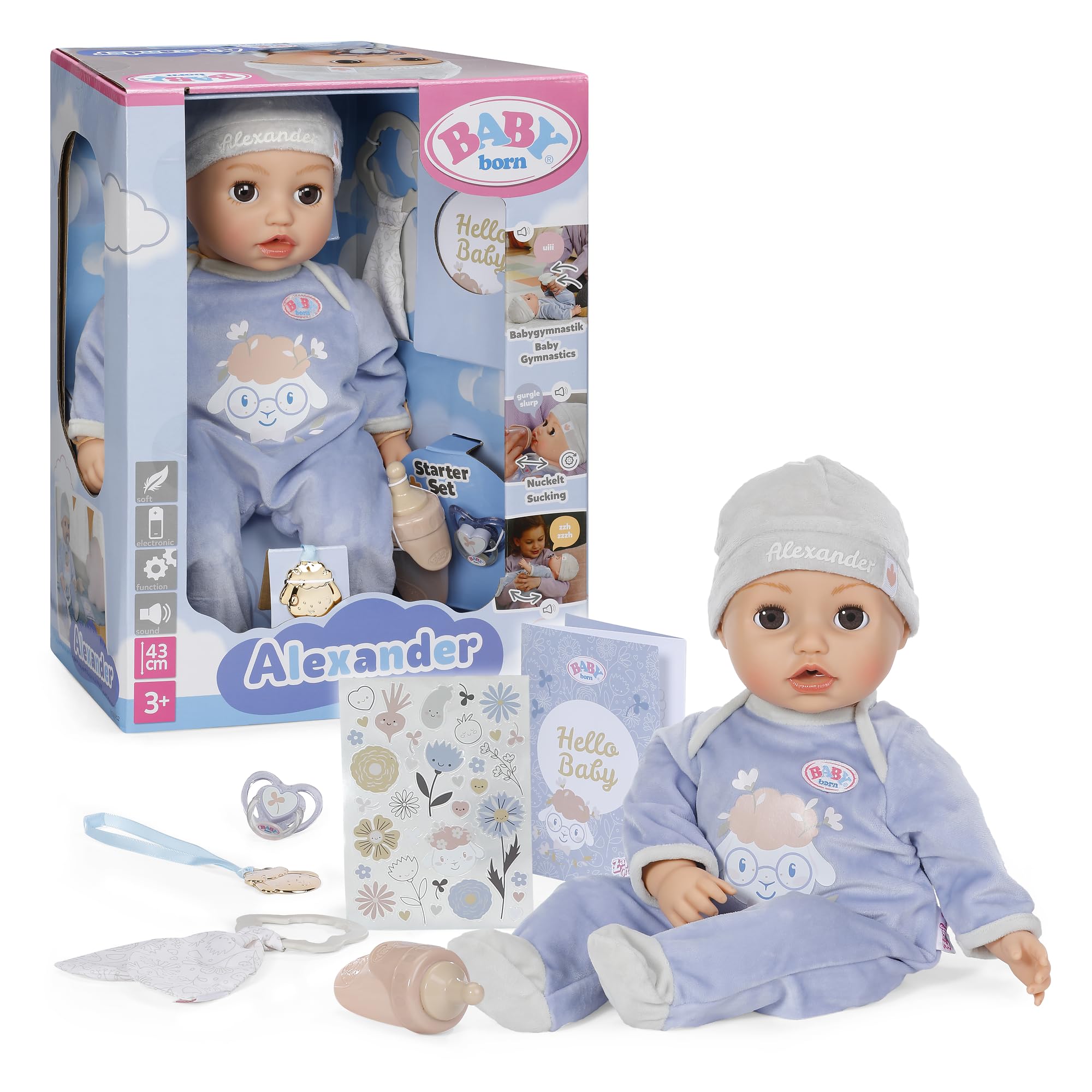 baby-born-alexander-43-cm-funktionspuppe-mit-7-elektronischen-funktionen-und-zub image 1