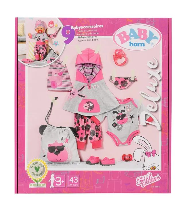 baby-born-erstausstattung-9-teiliges-bekleidungsset-grau-rosa-f-r-43-cm-puppen image 1