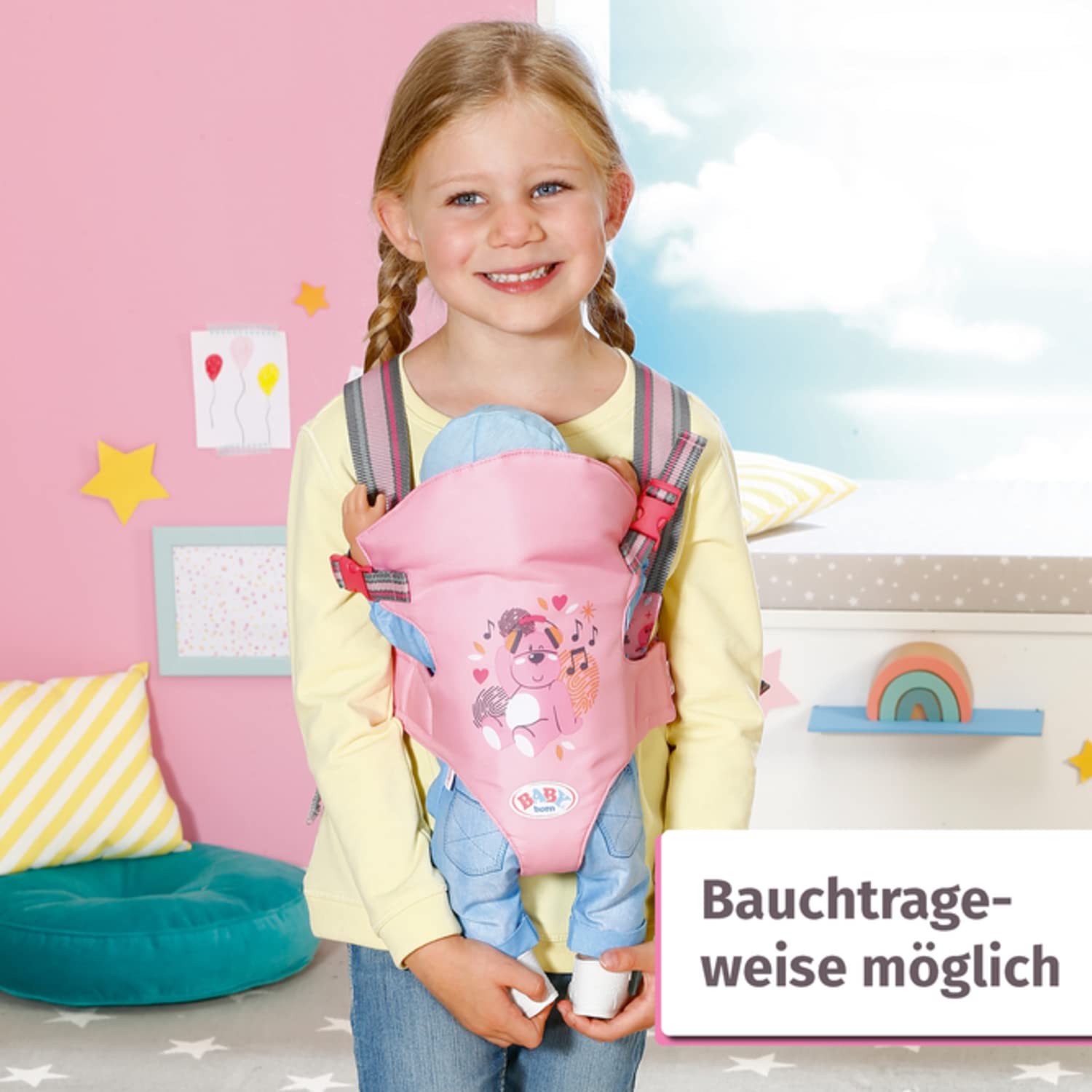 baby-born-babytrage-puppentrage-rosa-grau-f-r-36-cm-und-43-cm-puppen image 4