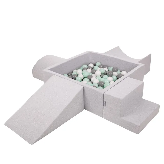 kiddymoon-spielplatz-schaumstoff-quadrat-mit-b-llebad-300-b-lle-7-cm-hellgrau image 1