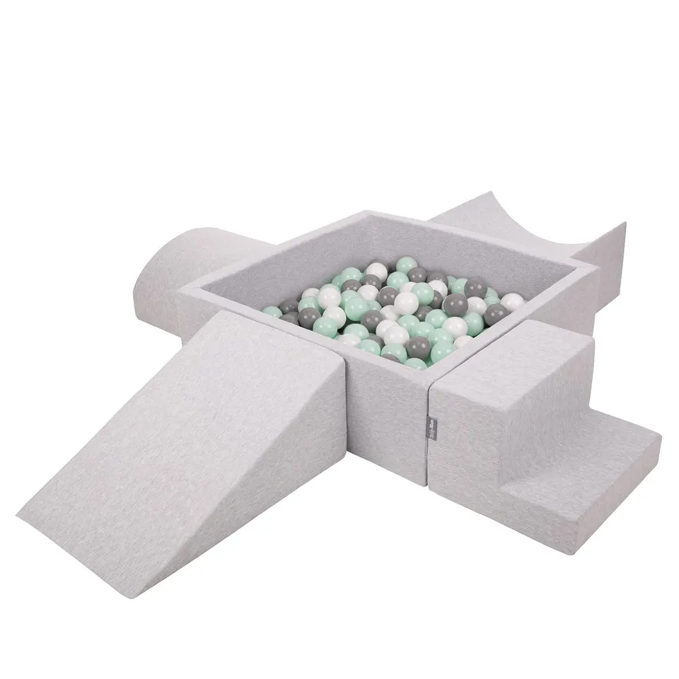 kiddymoon-spielplatz-schaumstoff-quadrat-mit-b-llebad-300-b-lle-7-cm-hellgrau image 1
