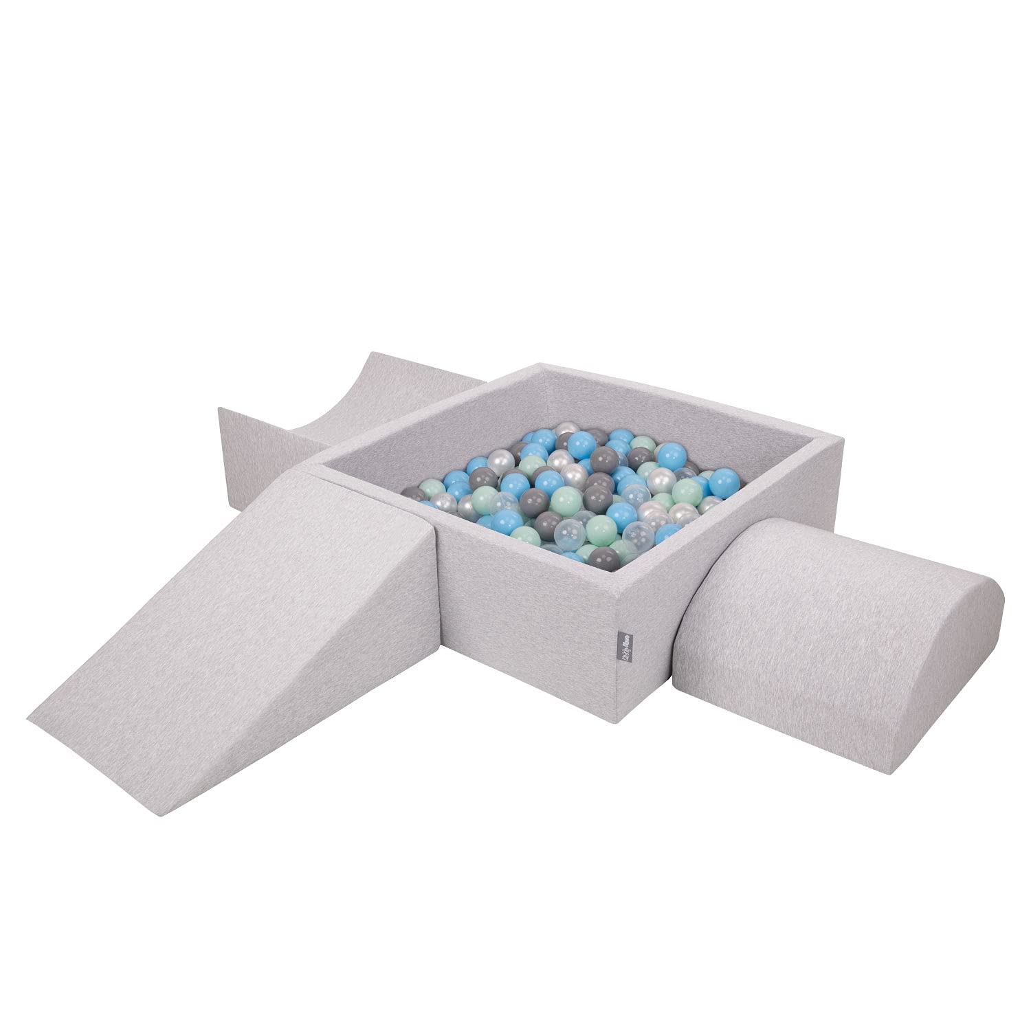 kiddymoon-spielplatz-aus-schaumstoff-mit-quadrat-b-llebad-inkl-300-b-lle-hellgra image 1